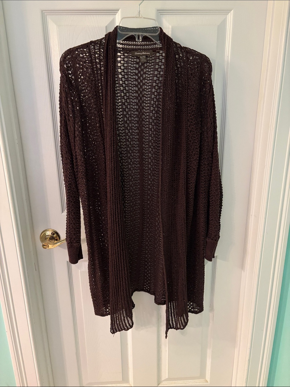 Tommy Bahama Open-Knit Long Cardigan in Dark Brown